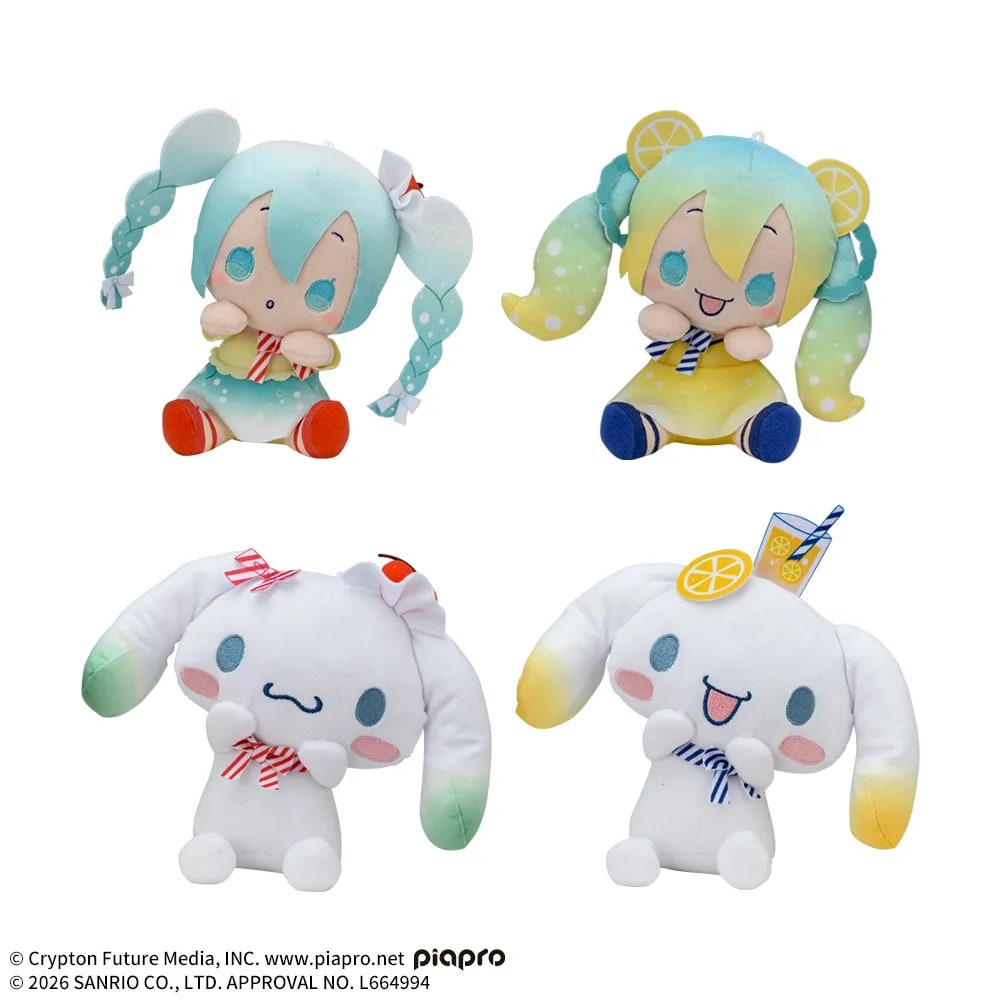 初音ミク×シナモロール ひょこぴょこ ぬいぐるみ ～クリームソーダ・レモンソーダ～のプライズ画像