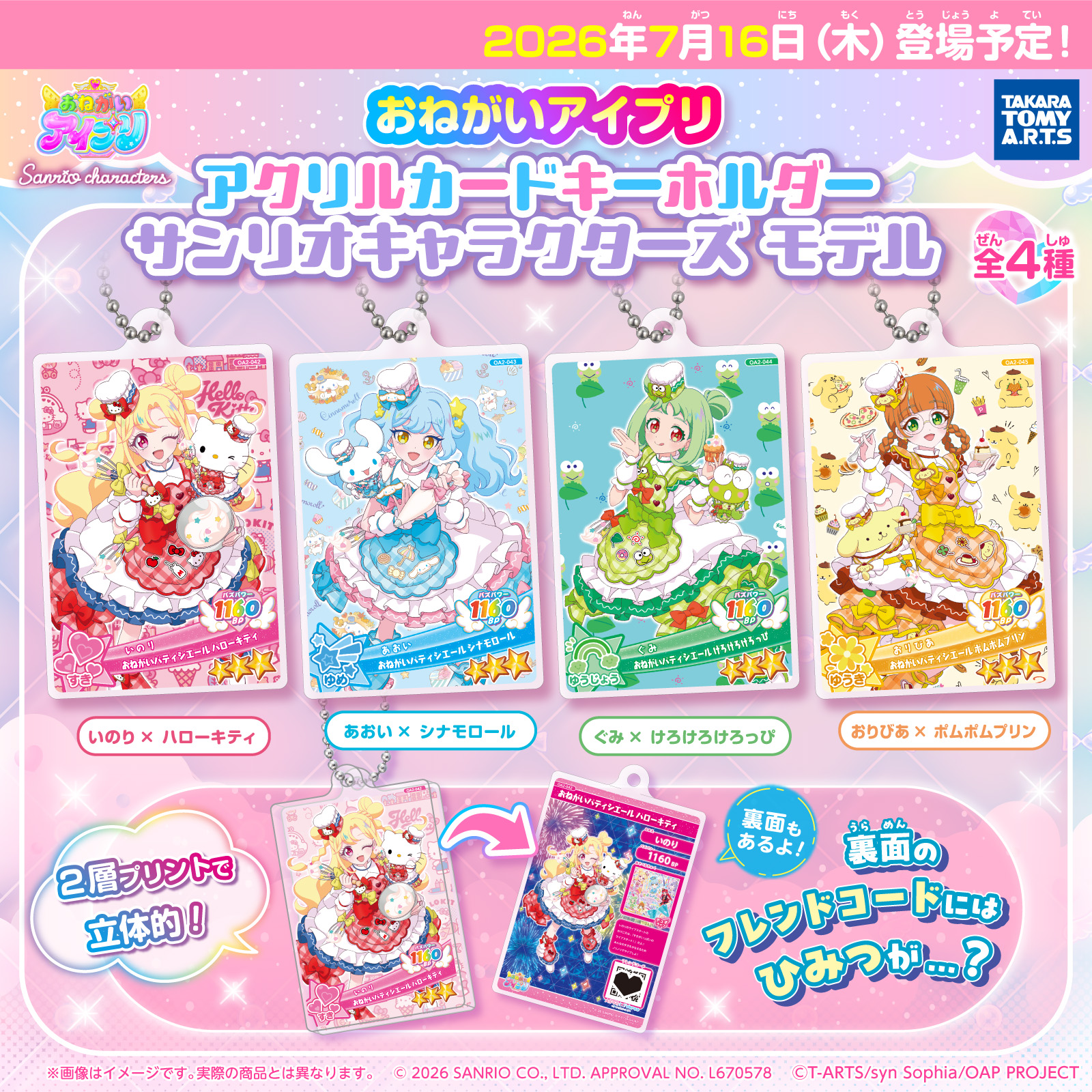 おねがいアイプリ アクリルカードキーホルダー サンリオキャラクターズ モデルのプライズ画像