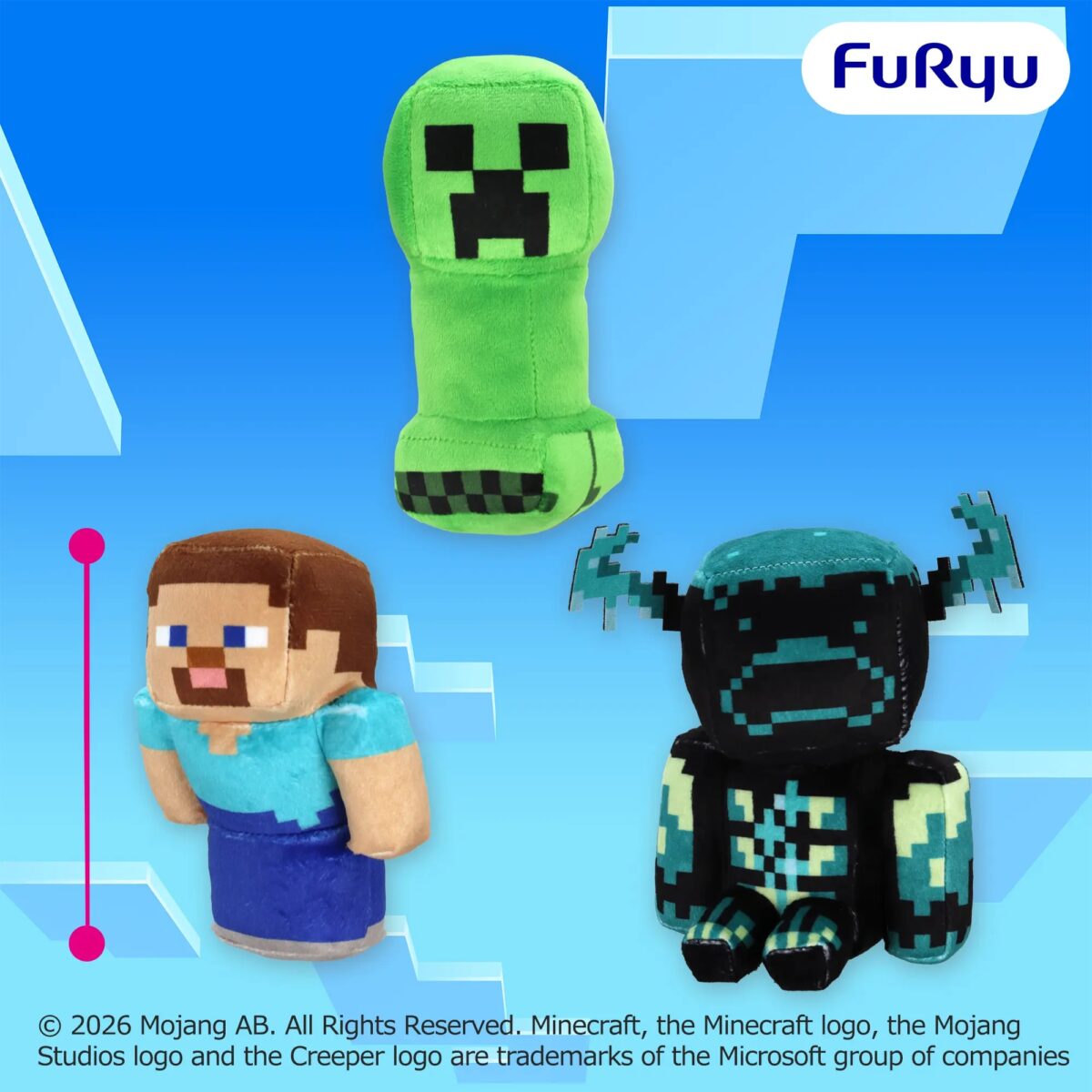 マインクラフト ポーズぬいぐるみ：スティーブ：クリーパー：ウォーデンのプライズ画像