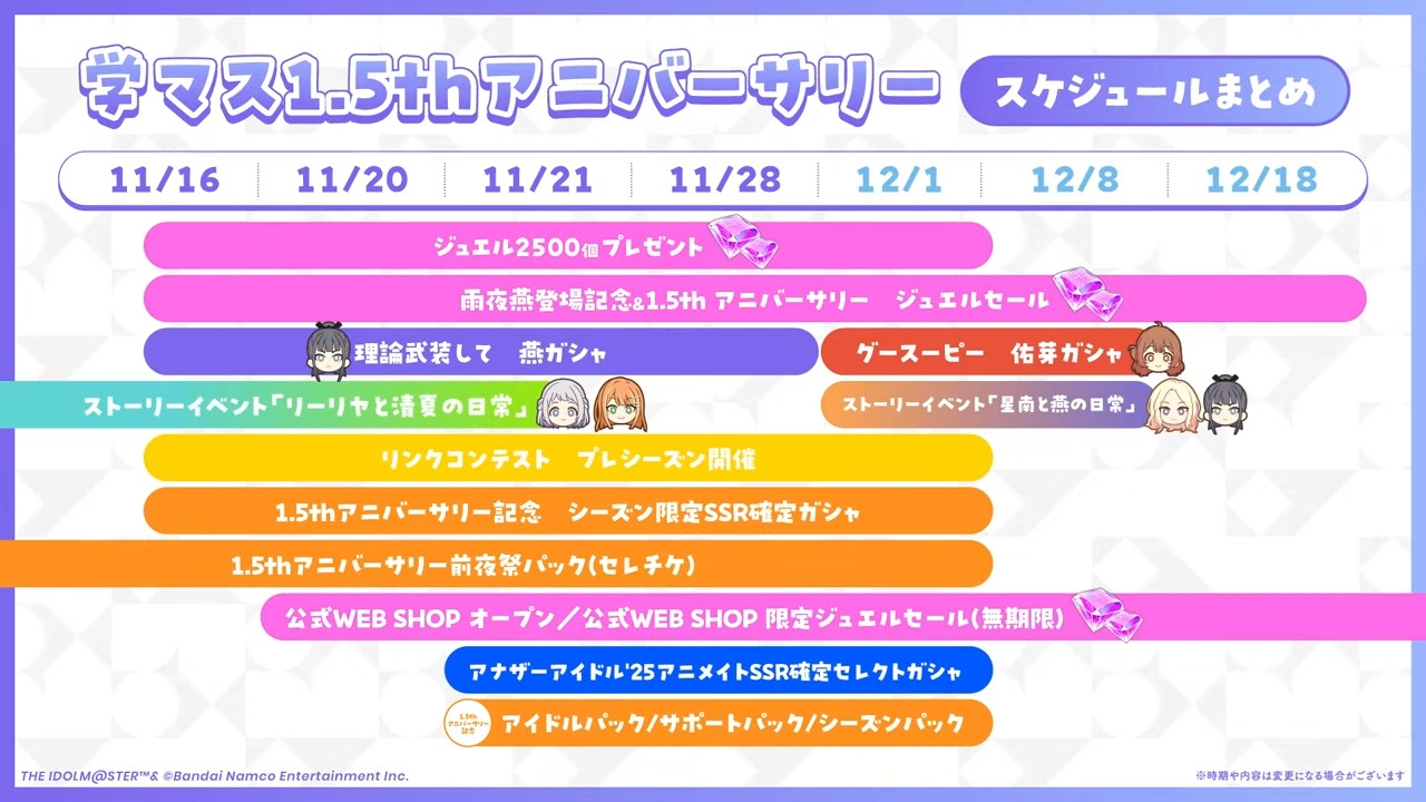 1.5周年のスケジュール